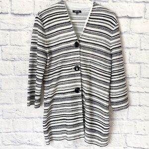Misook black white striped button front cardigan jacket